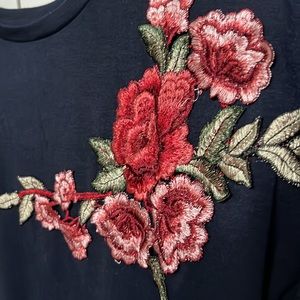 Navy cropped tee with embroidery detail